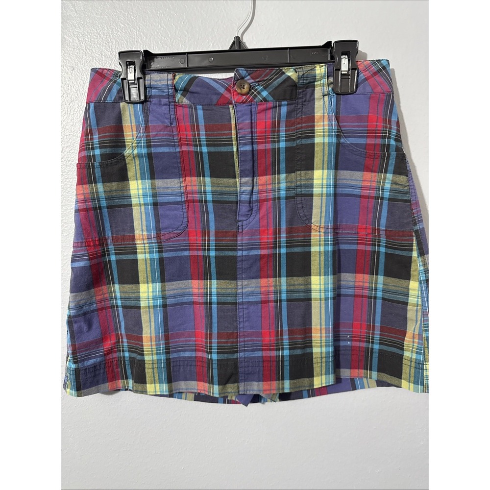 Vtg Women Skort Skirt Pockets Cotton Plaid Zip Button 90s Y2K Preppy Casual Sz 8